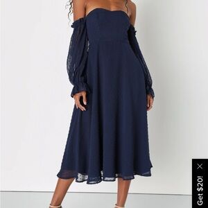 Navy Blue Off the Shoulder Midi Dress